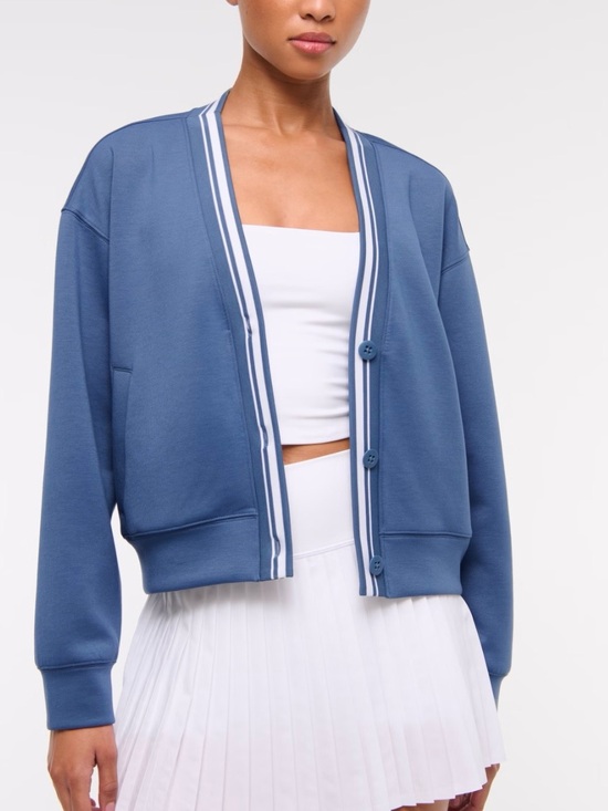 Abercrombie & Fitch Jackets & Blazers - Abercrombie & Fitch Blue Varsity Cardigan Jacket with White Trim